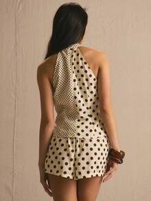 MUSERA Tie Front Polka Dot Linen Top Only Spring Summer Cosy Cute Daily Girly Vacation Sunlight Social Festival - Multicolor - View 4