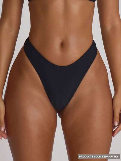 Musera Resort High Leg Dipped Front Thong Bikini Bottoms Swim Vacation Holiday Summer Travel Beachwear Basics Solid Colour Swimwear Resort Core