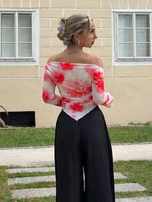 Jeta Ari Women Asymmetrical Hem One Shoulder Spring/Summer T-Shirt - Hot Pink - View 2