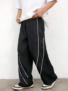 Mirajuku 1 pieza Pantalones deportivos con cintura de cordón de tela tejida para niños adolescentes, adecuados para actividades al aire libre de primavera/verano - Negro - Ver 5