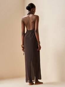 Zivah Đầm maxi dài dáng suông, chất liệu chiffon mỏng, thích hợp cho kỳ nghỉ hè, đi biển, năm 2026 dành cho nữ. - màu nâu - Xem 5