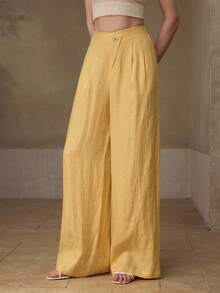 MOTF PREMIUM WOMEN'S 100% LINEN YELLOW SUIT PANTS, SUITABLE FOR DAILY, DATING, AND COMMUTING, SPRING/SUMMER - Yellow - View 5