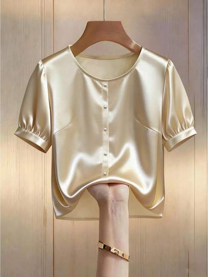  Franclia Women's Elegant T-Shirt, Refined Ladies Commuter Top, Spring/Summer Fashion Short Petal Sleeve T-Shirt