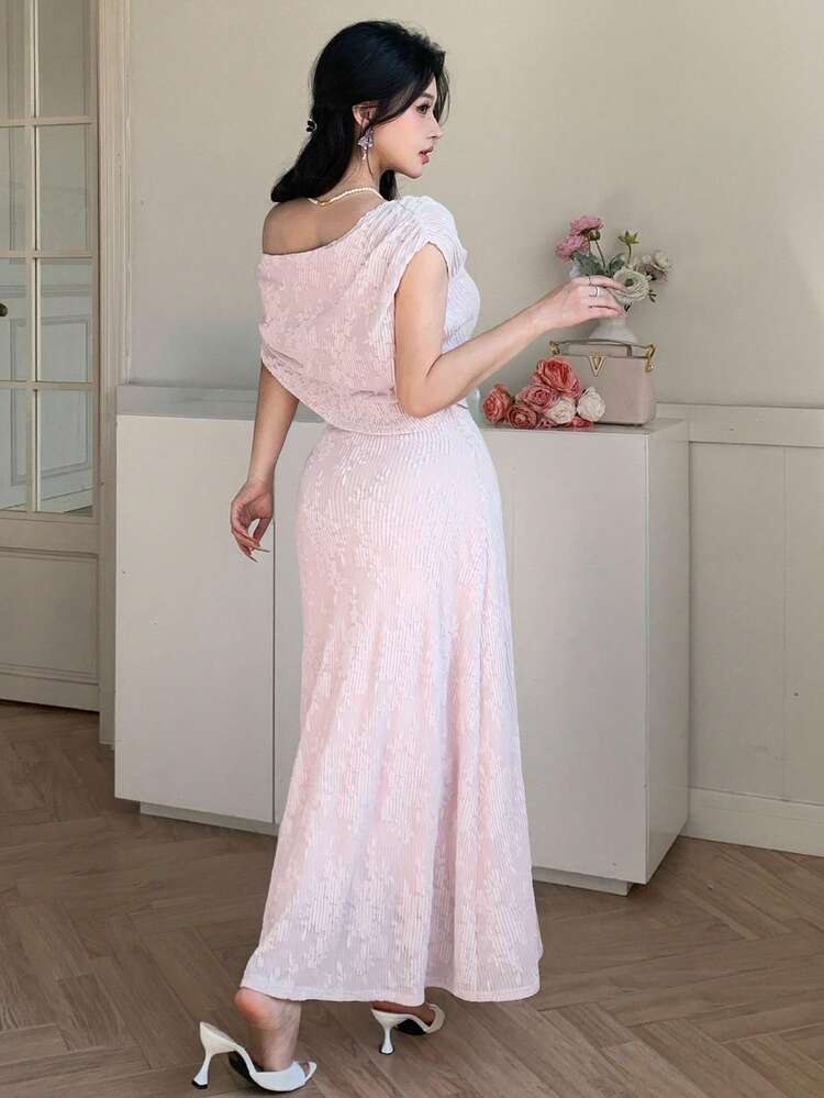 Women's Elegant Floral Textured Asymmetric Midi Dress, Summer,Wedding Guest Dress Women Sundress Cocktail Dress
