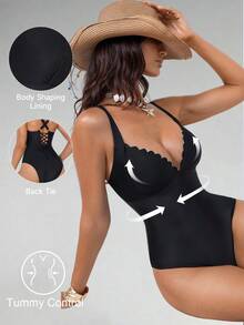 Shapewave Women's Solid Color Minimalist Everyday One-Piece Swimsuit - Black - View 1