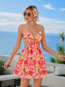 Vivid Eden 女士优雅浪漫印花无袖休闲连衣裙，春夏款 - 彩色 - 查看 4