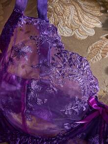 PinupPomp 1pc Purple Plus Size Women's Embroidered Underwire Sexy Bra - Purple - View 3