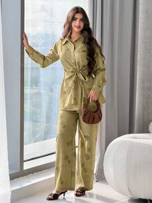 Veilorie 女士休闲通勤衬衫和裤子两件套 - 彩色 - 查看 6