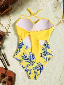 Swim Lushoire 新款女士贝壳花朵连体泳衣 - 黃色 - 查看 2