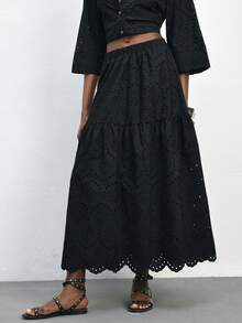 Maija Black Cotton A-Line Embroidered Skirt, Casual & Versatile For Vacation  Spring Summer Beach Outfits - Black - View 6