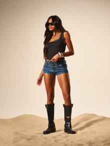 MISSGUIDED Black Ribbed Tank Top With Silver Studded Neckline And Straps Sleeveless Summer Casual Top For Women - Black - View 3