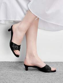 CUCCOO BIZCHIC Giày sandal quai ngang mũi vuông đính đá cho nữ, thích hợp làm quà Giáng sinh - màu đen - Xem 5