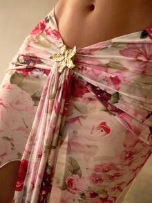 MOTF PREMIUM 浪漫优雅仿金属花朵装饰荷叶边前短后长女士沙滩度假纱笼裙 - 彩色 - 查看 6