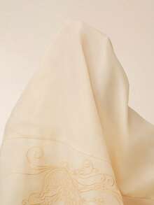 Anewsta Spring/Summer New Hollow Lace Patchwork Embroidered Butterfly Polo Collar Long Sleeve Sheer Lightweight Women Shirt - Apricot - View 8