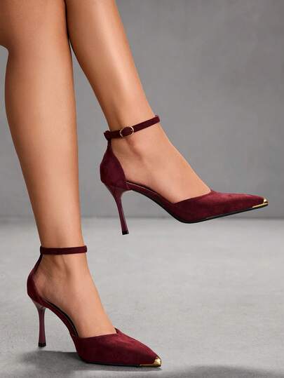 CUCCOO SZL Women's Fashion Pointed Toe Suede Metal Toe Evening Party Wedding Sexy Hollow Out Stiletto High Heel Pumps