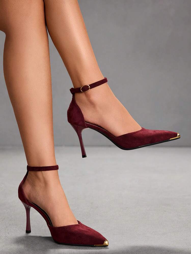 CUCCOO SZL Women's Fashion Pointed Toe Suede Metal Toe Evening Party Wedding Sexy Hollow Out Stiletto High Heel Pumps Spring Shoes