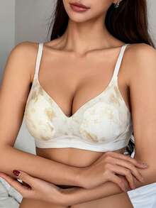DAZY Tie-Dye Effect Seamless Wireless Padded Adjustable Strap Bra For Women - Beige - View 6