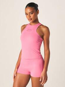 MISSGUIDED Áo tank top nữ màu hồng kiểu racerback, không tay, in logo, thích hợp cho mùa hè, tập luyện thể dục, tập gym, hoạt động thể thao. - Hồng - Xem 1