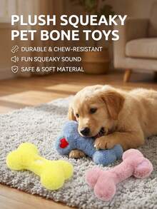 PETSIN 有趣的骨头形状毛绒狗狗玩具，带有BB音效，适合狗狗互动玩耍 - 彩色 - 查看 6