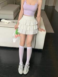 DAZY 女款休閒百褶韓式校園風裙 - 淺灰色 - 查看 5