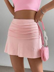 SHEIN x Carly Lawrence SHEIN EZwear Gonna bianca con balze e arricciature, adatta per la primavera - Rosa corallo - Visualizzare 5