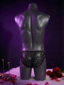 WENEZON 男士蕾丝性感内裤，贴身内衣撞色蕾丝丁字裤男士蕾丝内裤 - 黑色 - 查看 2