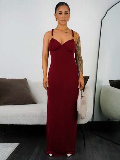 SAYEHFBABY 女士性感优雅的勃艮第红色紧身连衣裙，露背设计，金属串珠细肩带，红色正式礼服，适合约会、聚会、生日、派对、宴会、正式场合