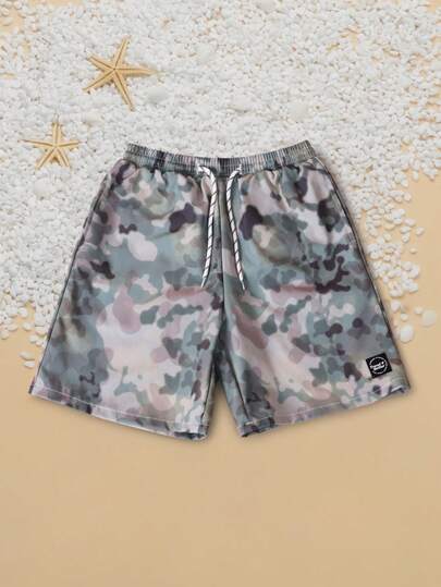 SUMWON 迷彩图案泳裤，带抽绳腰带和侧袋，适合夏季游泳、海滩、泳池度假休闲活动