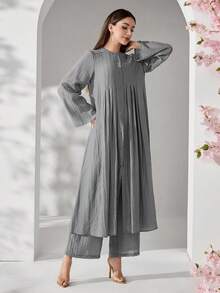 Veilorie Bộ đồ hai mảnh xếp ly mới, rộng rãi, thoải mái, đa năng, thích hợp cho kỳ nghỉ biển, kiểu dáng thướt tha. - màu xanh lá - Xem 6