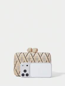 SHECARRY Ladies Clutch Bag, Fashion Holiday Woven Bag - Apricot - View 4