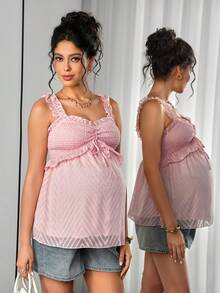 Momance 孕妇休闲优雅雪纺镂空吊带背心 - 粉色 - 查看 5