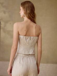 MOTF PREMIUM WOMEN'S LINEN BLEND CASUAL/DATE TUBE TOP - Apricot - View 3