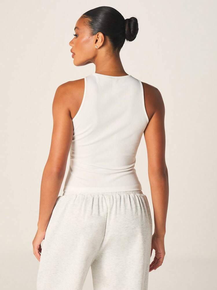 MISSGUIDED MG Branded Ribbed Halter Tank Top With Logo Detail For Casual Summer Wear