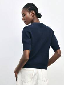 Maija Women's Metal Starfish Button Short Sleeve Casual Thin Cardigan - Navy Blue - View 6