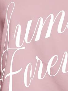 SUMWON WOMEN Women Off Shoulder Sweater Mini Dress With Summer Forever Script Print Casual Date Night Outfit - Baby Pink - View 4