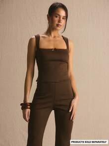 MUSERA Square Neck Bow Thick Strap Co-Ord Crop Top Only Spring Summer Cosy Cute Daily Girly Vacation Sunlight Social - Chocolate Brown - View 1