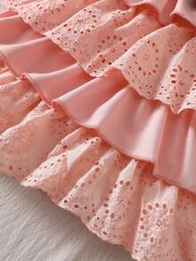 SHEIN Playful Pals 2pcs/Set Baby Girls' Spaghetti Strap Ruffle Top + Denim Shorts, Summer - Pink - View 3