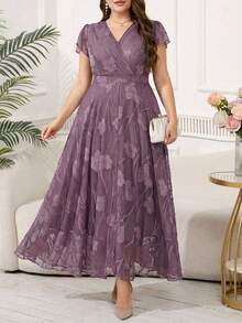 Reflora Đầm hoa thanh lịch dành cho nữ cỡ lớn, đầm dự tiệc cưới mùa hè. - Màu tím - Xem 12