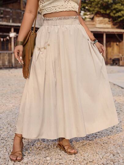 LanaWest CURVE Plus Size Pleated Fitted Regular Skirt Long Summer Skirt Cream Skirt Western Skirt Women Long Skirt Boho Skirt