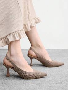 CUCCOO BASICS Nuevos zapatos de tacón alto versátiles y cómodos para mujer con lazo - Caqui - Ver 4