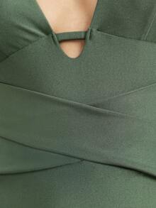 KSTM Women's Plunge V-Neck Cross-Back One-Piece Swimsuit With Ruched Wrap Front Detail And Cut-Out Accent For Summer Beach - Green - View 6