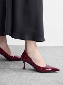 CUCCOO BIZCHIC 四季新款酒红色镜面尖头细跟高跟低帮女鞋，日常百搭通勤商务晚宴派对女鞋 - 酒紅色 - 查看 5