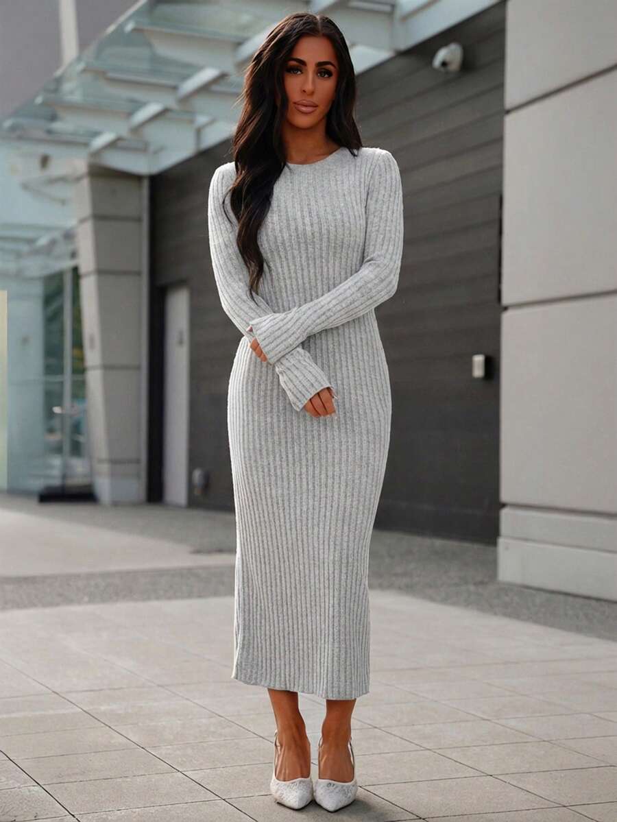 SAYEHFBABY Long Sleeve Maxi Dress - Grey - View 1