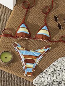 Bộ đồ bơi nữ Swim Vcay Elegant 2026 chấm bi nhiều màu, họa tiết da báo phối màu tươi mới, bikini tam giác buộc dây cổ siêu mềm mại, co giãn, mềm mại, áo bikini buộc dây cổ có thể điều chỉnh với đệm mút tháo rời, quần bikini cạp cao kiểu Y2K với họa tiết sọc phối màu. - Nhiều màu - Xem 7