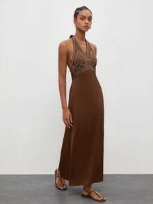 Maija Rust Brown Long Waist-Cinched Bodycon Backless Dress, Urban Style Graduation - Rust Brown - View 4
