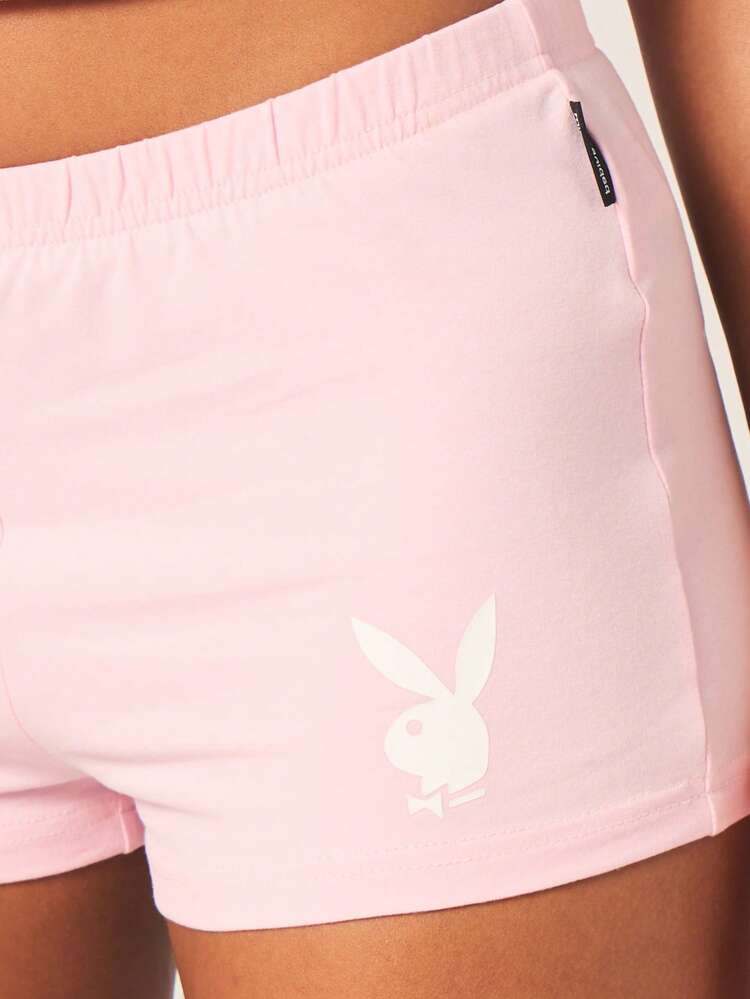 Missguided x Playboy Star Print High Rise Pink Booty Shorts With Bunny Logo Summer Festival Casual Loungewear Mini Hot Pants