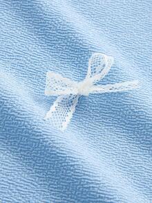 Girlism 少女优雅蝴蝶结褶皱连衣裙，适合派对、休闲、毕业典礼、返校、度假、下午茶、婚礼季等场合。 - 淺藍色 - 查看 5