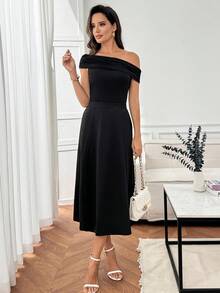 Miaspire Tenue de base quotidienne style américain pour femme, ensemble 2 pièces avec top épaules dénudées et jupe, printemps/été - Noir - Voir 5