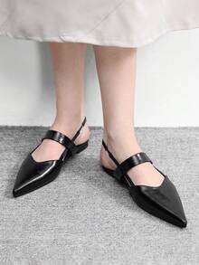 CUCCOO BIZCHIC 女士尖头黑色漆皮百搭通勤鞋，简约单带无后跟平底鞋 - 黑色 - 查看 5