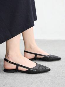 CUCCOO BIZCHIC Nuevos zapatos planos de tacón con bordado negro, zapatos planos de punta puntiaguda y sin talón de moda para mujer - Negro - Ver 4